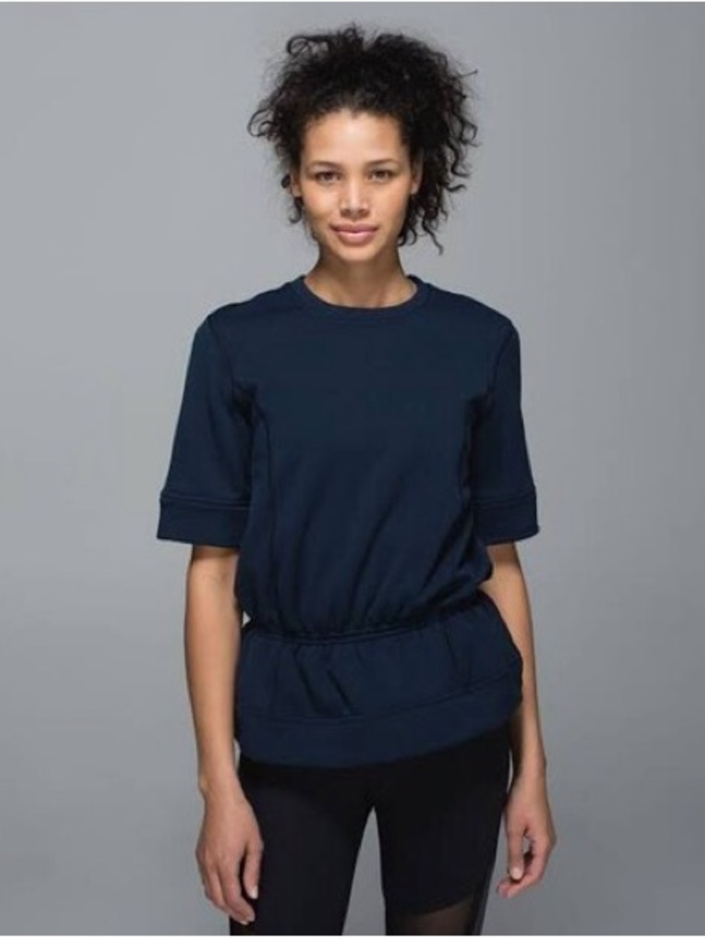 Lululemon Peplum Navy Short-Sleeve Pullover Sweatshirt